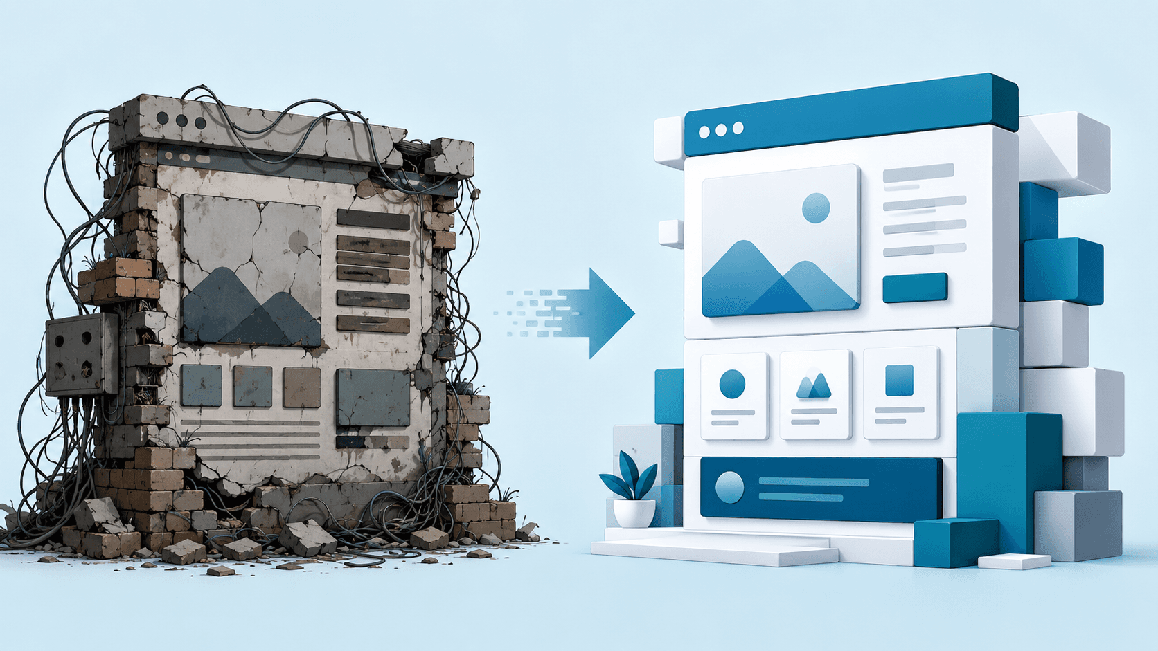 Modern stack rebuild — before and after modernization