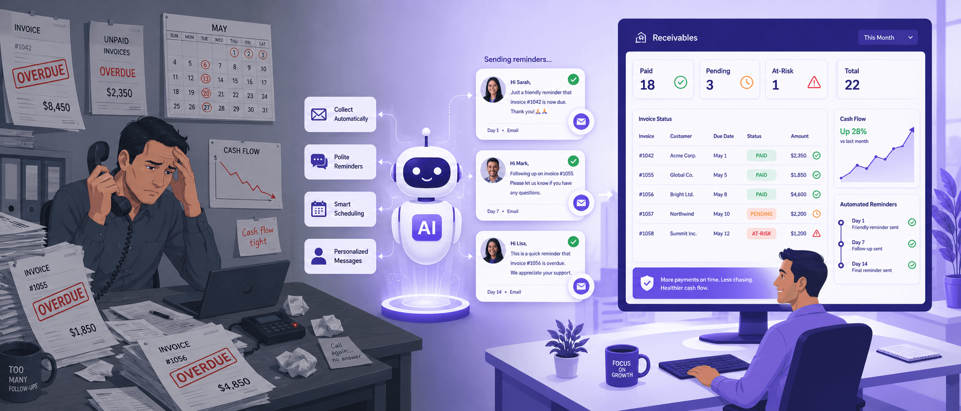 AI sending payment reminders and tracking receivables
